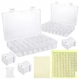 Caydo 2 pezzi Plastica Scatola portaoggetti a punto croce, 24 griglie Scatola per filo da ricamo insieme a 150 Bobine da Cucire, 552 Filo da ricamo Adesivi con Numeri 165 Adesivi vuoti