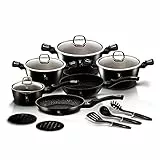 BerlingerHaus Set Batteria di pentole 15 Pezzi in Pietra lavica Colore Silver Black
