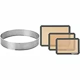 LACOR 68550 - Stampo Rotondo Forato, 20 x 3,5 cm & Amazon Basics - Tappetini da Forno in Silicone, Set da 3 Pezzi