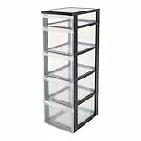 Iris Ohyama, Torre portaoggetti, Organizzatore in plastica, 5 cassetti, 4 x 15 L + 1 x 7 L, Multifunzionale, Ruote, Solido, Ufficio, Soggiorno, Camera da letto - Design Chest DC-314 - Nero