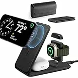 ESR HaloLock 3 in 1 Stazione Ricarica da viaggio, Caricatore Wireless Magnetico Compatibile con MagSafe, Per Apple Watch, iPhone 15/14/13/12, AirPods Pro/3/2, Supporto regolabile a 2 posizioni, Nero