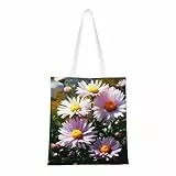 DEHIWI Daisy Plants - Borsa a tracolla riutilizzabile in tela per la spesa e la spesa, per donne e ragazze, Nero , Taglia unica