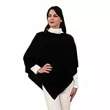 creazioni unique Poncho Mantella da Donna Invernale MADE IN ITALY - Poncho Donna Caldo Misto Cashmere Lana e Viscosa con Essenza di Fiore di Ciliegio (Nero)