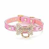 LOVPE - Collare in pelle dorata con diamanti, con anello per etichette per cani di piccola taglia, collare regolabile per cuccioli.