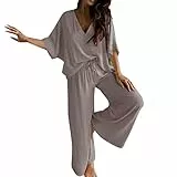 Chejarity Tuta Elegante Donna Cerimonia Estate Abito da Donna a Due Pezzi con Scollo a V e Maniche a Womens 2 Piece Outfits Lounges Matching Sets