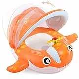 Peradix Salvagente Neonato, Ciambella Gonfiabile Bambini con Tettuccio e Mutandina Parasole Gonfiabili Neonato, Volante con Il Clacson Ccomodo Il Parasole