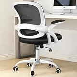 KERDOM Sedia da ufficio ergonomica con braccioli imbottiti rialzati, girevole a 360°, regolabile in altezza, 931, colore: bianco