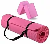 BalanceFrom Tappetino da yoga per esercizi da 1/2' extra spesso ad alta densità anti-strappo con cinghia per il trasporto e blocchi per yoga