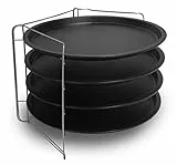 FORMEGOLOSE ™, set di 4 stampi per pizza, 34 cm, in acciaio con doppio strato di rivestimento antiaderente, colore nero e 1 griglia