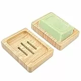 Magrimaxio 2 Pezzi Porta Saponetta Quadrato, Portasapone in Legno Naturale di Bambù, Porta Sapone con Scarico Facile da Pulire Asciutto, Portasapones Antiscivolo per Sapone Spugne Bagno Doccia Cucina