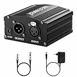NEEWER Alimentazione Fantasma a 1 Canale 48V con Adattatore e un Cavo XLR Audio a 3 Pin per Tutti i Microfoni a Condensatore e le Apparecchiature di Registrazione