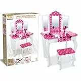 Teorema 40652 - Specchiera Giocattolo in Legno con Sgabello, Altezza 90cm, con Ante Movibili e Cassetto, Accessori di bellezza inclusi