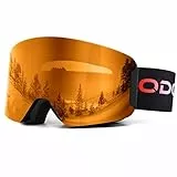 Odoland Maschere da Sci per Bambini e Adolescente, Occhiali da Sci Anti-Appannamento e Protezione UV, Maschere da Snowboard Compatibile con Casco, Lente Arancia