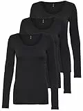Only 3 Pezzi da Donna a Manica Lunga in Bianco e Nero, Manica Lunga Basic Estiva 95% Cotone XS S M L XL 15209156