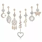 KALVICA 14G Piercing Ombelico in Acciaio Chirurgico Piercing Ombelico Pendenti con Cubic Zirconia Body Piecing Gioielli Curvo Body Piercing Gioielli Bilanciere per Donne Ragazze
