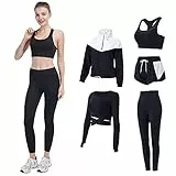 FRECINQ Tute da Ginnastica Donna 5 Pezzi Tuta da Fitness Donna Abbigliamento Sportivo per Yoga Jogging Pilates Gym