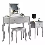 Carme Sorrento - Tavolo da toeletta grigio con cassetto maniglie oro rosa sgabello specchio con luci a LED - 4 pezzi set di mobili da trucco camera da letto