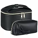 Dakuly Beauty Case Donna 2 Pezzi Beauty Case da Viaggio Impermeabile Organizer Borsa Donna Grande PU Borsa Cosmetica Toilette Porta Trucchi Nero