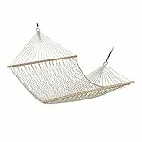 Relaxdays Amaca da Giardino, Sedia Sospesa a Rete, fino a 120 kg, in Cotone e Legno, per Interni ed Esterni, Bianco
