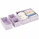 mDesign Set da 4 Scatole in Tessuto di Tre Misure Diverse – Portaoggetti per la casa con 5 Scomparti totali – Portabiancheria Ideale per la Stanza dei Neonati/Bambini, Asilo Nido ECC. – Lilla/Bianco