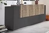 Dmora - Credenza Gennaro, Madia da cucina a 7 ante, Buffet da soggiorno, Madia da cucina, 100% Made in Italy, cm 200x45h86, Antracite e Acero
