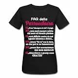 Gattablu T-Shirt Maglietta Donna FAQ della Parrucchiera, Hair Stylist, Domande e risposte Divertenti, Frasi da Non Dire! Lista Personalizzabile! Nera!
