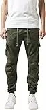URBAN CLASSICS Pantaloni Cargo da Uomo, Cargo Joggers con Stampa Militare, Pantaloni Comodi per Uomo, Pantaloni Joggings con Apertura Gamba Elastica, Colori: Camo Oliva, Taglia: 34