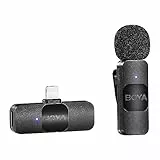 BOYA BY-V1 - Microfono lavalier wireless per iPhone, 2,4 GHz Plug Play Mnini Clip On Mic con cancellazione del rumore per Vlogging Video Podcast Intervista Registrazione YouTube