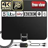 Antenna TV Interna, Boyoye Antenna TV Digitale 150 Miglia Gamma con Amplificatore Segnale per 4K 1080p VHF UHF DVB-T/DVB-T 2 Canali Gratuiti, Cavo Coassiale 5M【Black】