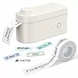 Makeid Etichettatrice Portatile Ricarica USB Etichette, Bluetooth Stampante Termica Etichette Adesive per iOS & Android, per Casa, Generi Alimentari Bianca+1 Rotolo Etichette