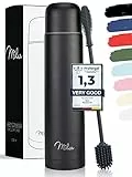 Milu Thermos Caffè Borraccia Termica - 1L, 750ml, 500ml - Termos Bottiglia Acqua per Vuoto in Acciaio Inox per Mantenere Caldo/Freddo (Nero, 500 ml)