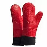 GERAWOO Guanti da Forno Professionale, Extra Lunghi Presine da Cucina Silicone, Guanto da Forno Resistenti al Calore (Rosso, 1 Paio)