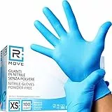 R MOVE 100 guanti in Nitrile XS Blu senza polvere, senza lattice, ipoallergenici, guanti per Estetisti, Tatuatori, Ambiti Medici, Manipolazione degli Alimenti guanti monouso (XS, Blu)