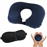 Helweet Cuscino da Viaggio, Cuscino Cervicale da Viaggio Gonfiabile, Cuscino Gonfiabile a Forma di U, Con Pompa di Gonfiaggio Pressante, Con Mascherina per Dormire, per Riposo, Aereo, Auto, Ufficio