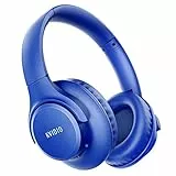 KVIDIO Cuffie Bluetooth over-ear, 55 ore di riproduzione, wireless, con microfono, pieghevoli e leggere, con bassi profondi, suono stereo Hi-Fi, per viaggi, lavoro, PC e cellulare (blu)
