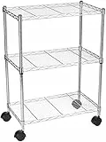 Amazon Basics - Scaffalatura a 3 ripiani stretti, su rotelle, Cromo, 34.04D x 58.93W x 83.18H cm