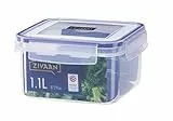 ZIVAAN - Contenitore per cibo quadrato, impilabile, sottovuoto e a tenuta stagna, in polipropilene e silicone, 1,1 ml, trasparente e blu navy, S21