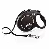 FLEXI - Nuovo guinzaglio retrattile classico per cani fino a 50 kg - Cinturino ultra resistente - Sistema di guida e frenata a 360° - Fabbricato in Germania - L - 8 m - Nero
