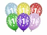 PartyDeco Palloncini bianchi stampati per il 1° compleanno, 1° compleanno, 1° compleanno, con aria di Hel, diversi colori, diametro circa 30 cm (1 Verp. 6 pezzi) per compleanno
