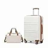 KONO set di 2 Valigie Trolley medio 65cm Rigida e Leggera ABS valigia con 4 Ruote Rotanti e Lucchetto TSA & Borsa da Viaggio 40x20x25 Ryanair, Bianco Crema