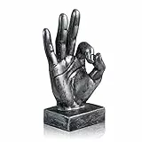 LEPENDOR Statue di gesti delle dita Decorazione scultura a mano Mano resina scultura decorazioni per casa e ufficio - Argento, Ok Dita