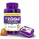 Melatonina, ZzzQuil Natura, Melatonina Per Dormire, Integratore con Melatonina pura ed Estratti Di Valeriana, Camomilla e Lavanda, 72 Pastiglie Gommose + Travel Case, Gusto Mango e Banana