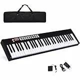 COSTWAY Pianoforte Digitale 61 Tasti, Tastiera Musicale Portatile con Custodia, 128 Ritmi, 128 Toni, Funzione di APP Bluetooth, per Principianti (Nero)