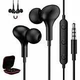 Cuffie Filo In Ear, Cuffie Auricolari con Filo Cuffie Doppio Jack 3.5 con Microfono e Controllo del Volume Magnetici Hi-Fi Suono Stereo Auricolare con Filo per Xiaomi Samsung Huawei,Nero
