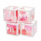 iRenXiao 4 Pezzi Scatole Trasparenti Bianche Fai-Da-Te,Decorazioni per Feste per Ragazzo e Ragazza,Scatola Palloncini per Lettere BABY,Nome Portaconfetti Personalizzato,per Baby Shower,Matrimoni