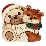 THUN - Coppia Teddy e Volpe Grace Buon Natale - Ceramica Decorata a Mano - Linea Natale - Living, Arredare la Casa - 16x9,76x14 cm h