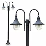 Lampada da esterno Elgin, candelabro in stile antico, metallo in nero opaco, lampada da sentiero a 2 bracci da 225 cm, lampada da giardino retro/vintage, attacco E27, IP44, senza lampadina/e