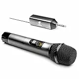TONOR Microfono Senza Fili, UHF Sistema Wireless Microfonico Portatile in Metallo Cordless con Ricevitore Ricaricabile, Uscita 1/4' per Amplificatore, Macchina da Karaoke, 60m (TW620), Grigio