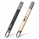 RONXS Accendino elettrico con serratura di sicurezza antivento senza fiamma arco ricaricabile lungo con indicatore di batteria (nero e champagne, 2 pezzi)