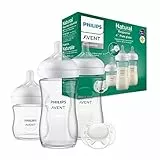 Philips Avent Set regalo per neonati con biberon in vetro - 3 biberon, ciuccio ultra soft, per neonati da 0-6 mesi in su (modello SCD878/11)